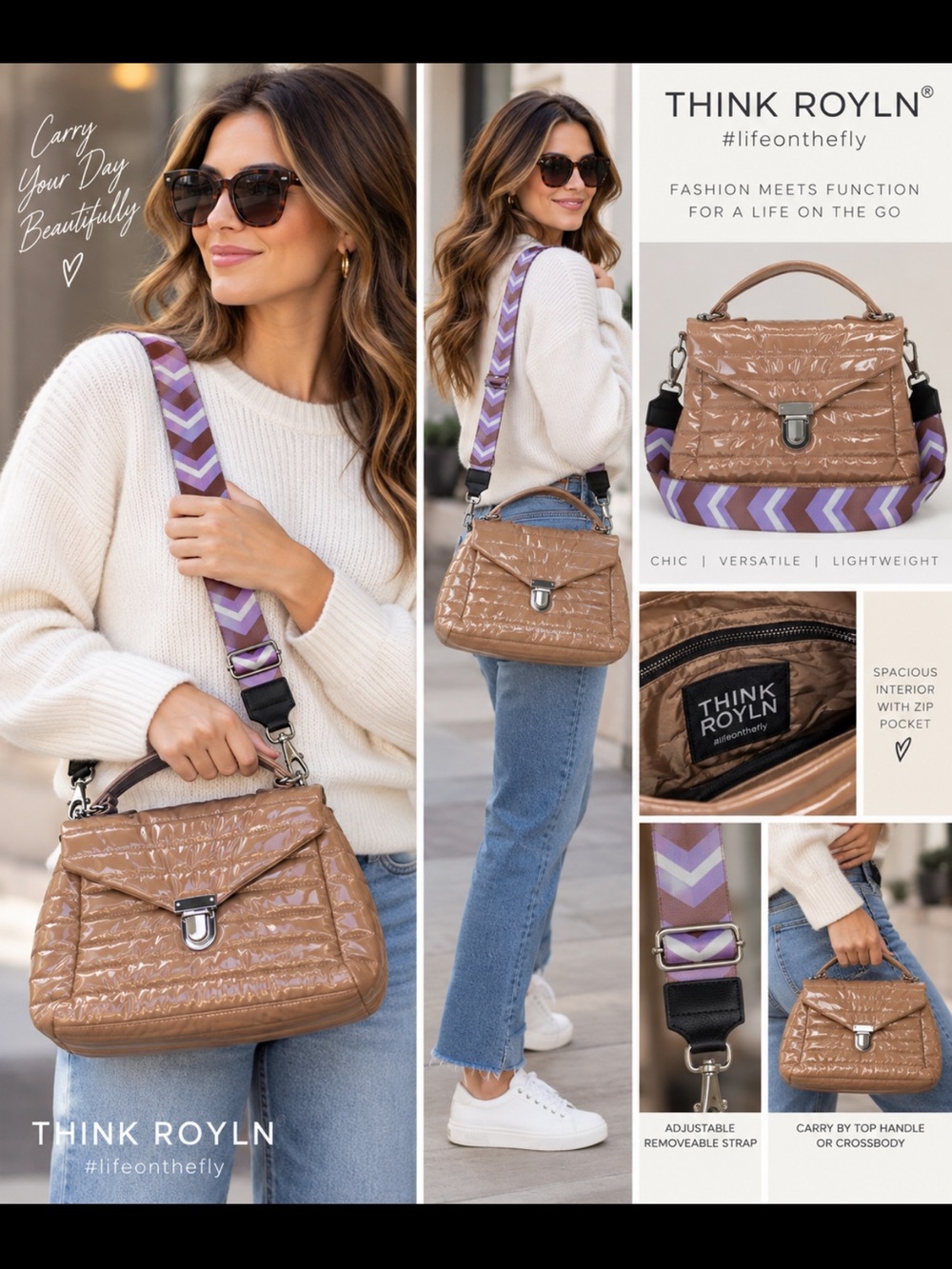 THINK ROYLN #lifeontgefly glossy taupe puffer handbag convertible crossbody